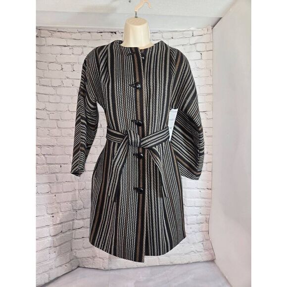 Anne Klein Women's Size Small Black/White/Brown Wool Blend Herringbone Design 3/ - Picture 1 of 7